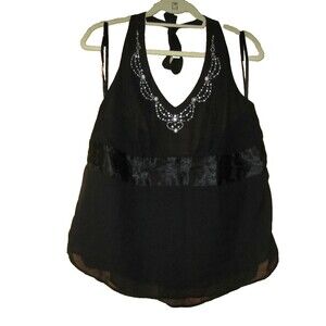 Lane Bryant Black Embellished Dressy Halter Top Plus Size 14W